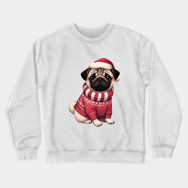 Cute Christmas Pug in Red Sweater Crewneck Sweatshirt by Takeda_Art